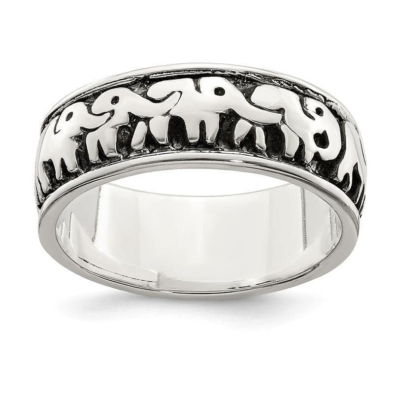 Sterling Silver Polished and Antiqued Elephants Ring - Seattle Gold Grillz