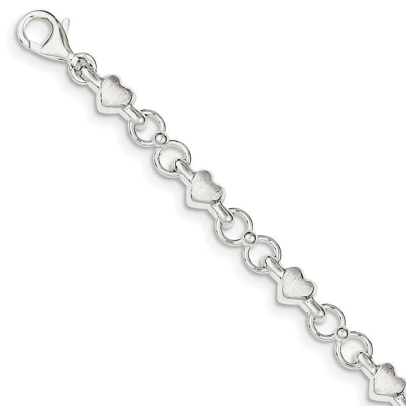 Sterling Silver Polished and Brushed Hearts and Circles Bracelet | Weight: 6.75 grams, Length: 7.5mm, Width: mm - Seattle Gold Grillz