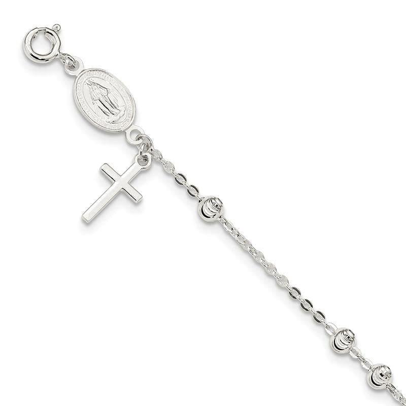 Sterling Silver Polished & D-C 7.5 inch Rosary Bracelet | Weight: 3.1 grams, Length: 7.5mm, Width: 4mm - Seattle Gold Grillz