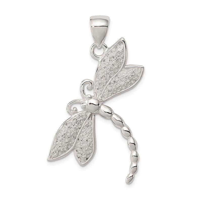 Sterling Silver Polished & Textured Dragonfly Pendant - Seattle Gold Grillz