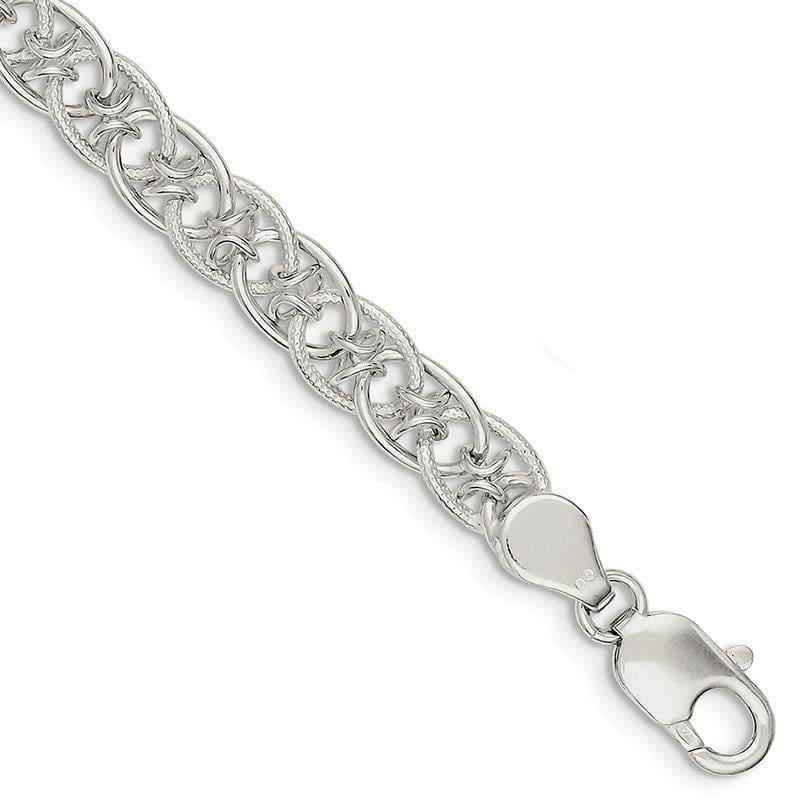 Sterling Silver Polished and Textured Fancy Bracelet | Weight: 13.58 grams, Length: 7.5mm, Width: mm - Seattle Gold Grillz