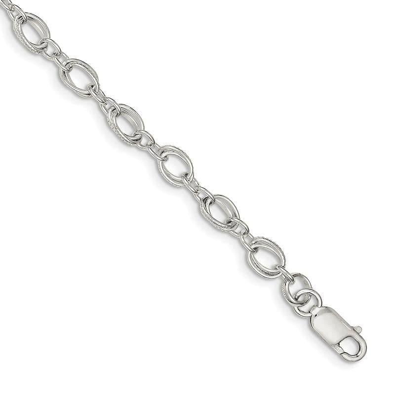 Sterling Silver Polished and Textured Fancy Bracelet | Weight: 6.66 grams, Length: 7.5mm, Width: mm - Seattle Gold Grillz