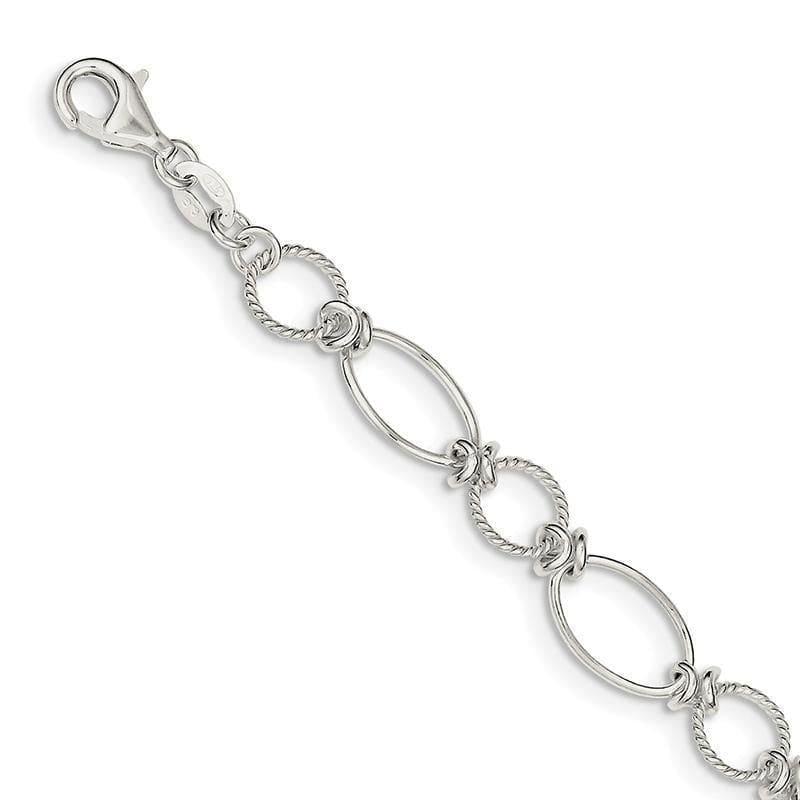 Sterling Silver Polished & Textured Fancy Circle & Oval Link Bracelet | Weight: 5.54 grams, Length: 7.5mm, Width: mm - Seattle Gold Grillz