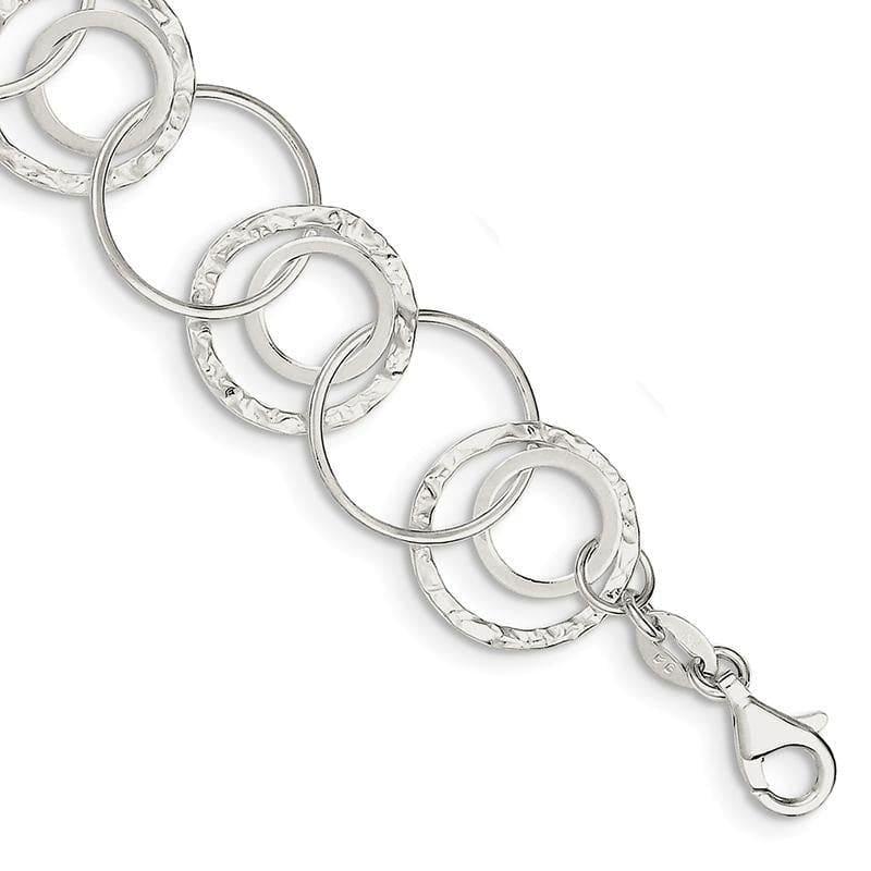 Sterling Silver Polished & Textured Fancy Circle Link Bracelet | Weight: 8.39 grams, Length: 7.5mm, Width: mm - Seattle Gold Grillz