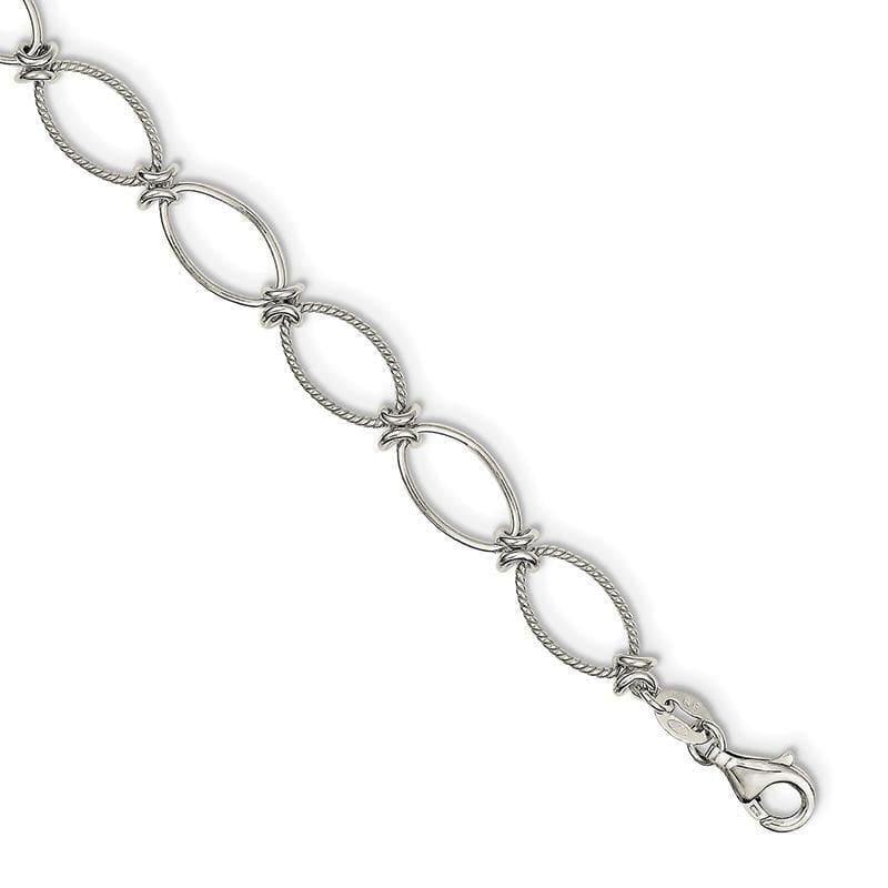 Sterling Silver Polished & Textured Fancy Oval Link Bracelet | Weight: 4.96 grams, Length: 7.5mm, Width: mm - Seattle Gold Grillz