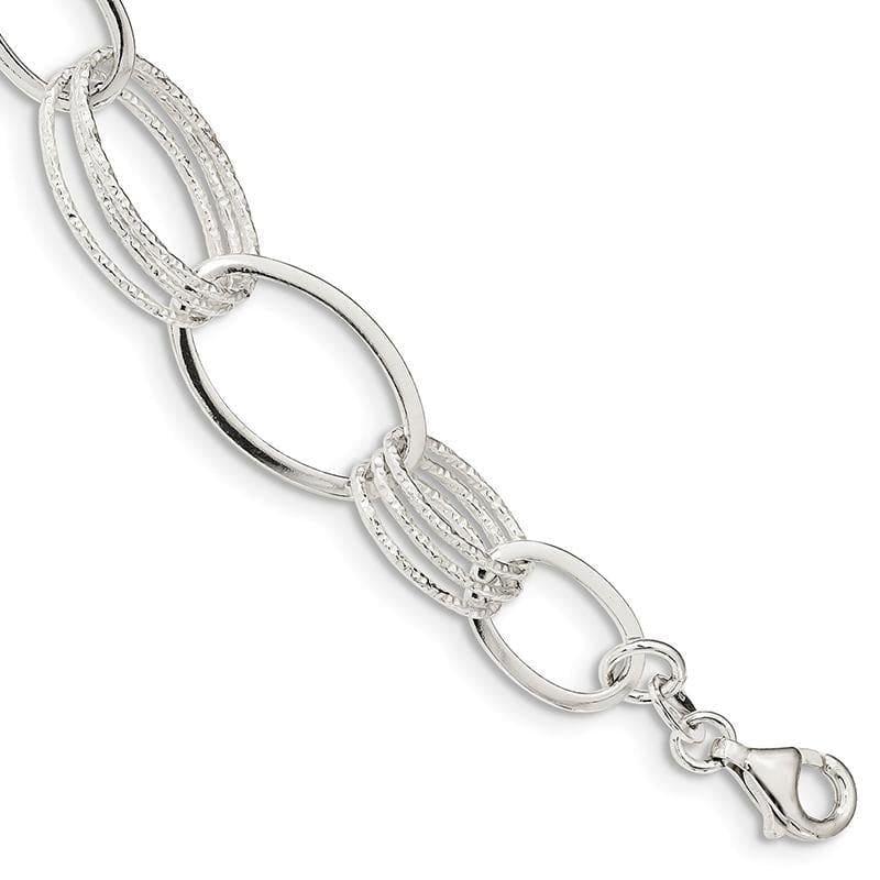 Sterling Silver Polished and Textured Oval Link Bracelet | Weight: 8 grams, Length: 7.5mm, Width: mm - Seattle Gold Grillz