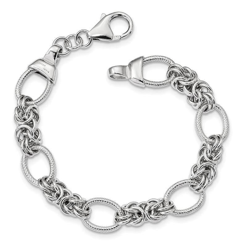 Sterling Silver Polished & Textured Rhodium-plated Fancy Link Bracelet | Weight: 12.78 grams, Length: 7.5mm, Width: mm - Seattle Gold Grillz