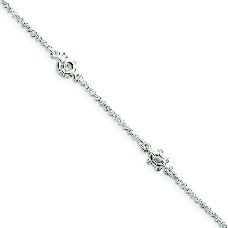 Sterling Silver Polished Animal with 1in ext. Anklet | Weight: 3.13 grams, Length: 9mm, Width: mm - Seattle Gold Grillz