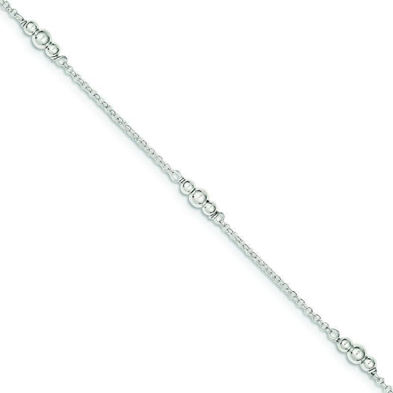 Sterling Silver Polished Bead w- 1in ext. Anklet | Weight: 2.88 grams, Length: 9mm, Width: mm - Seattle Gold Grillz