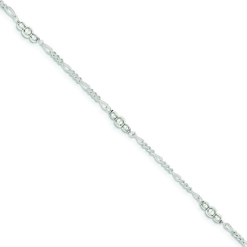 Sterling Silver Polished Bead w- 1in ext. Anklet | Weight: 3.36 grams, Length: 9mm, Width: mm - Seattle Gold Grillz