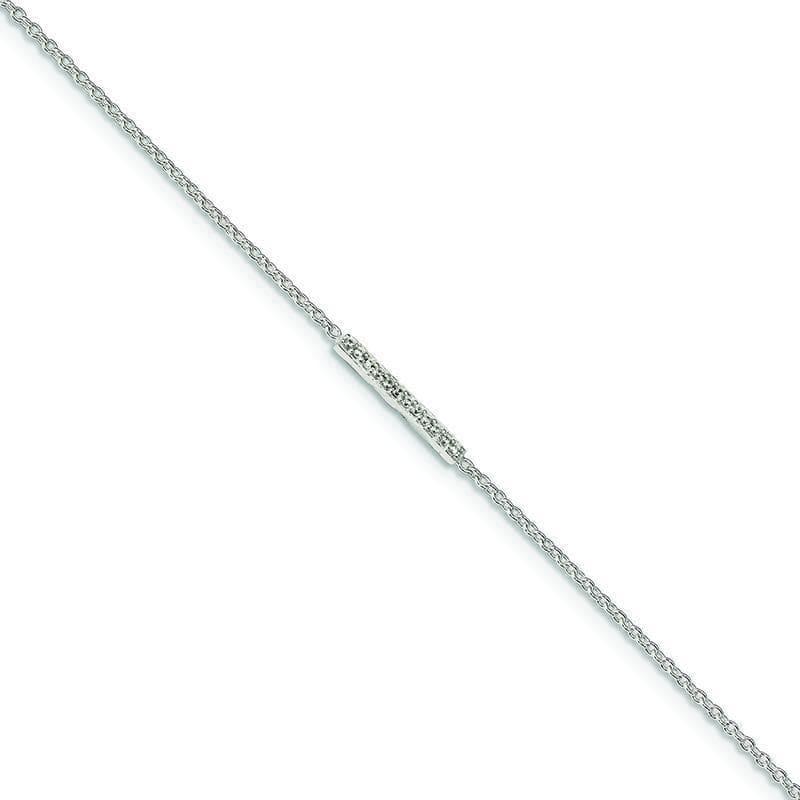Sterling Silver Polished CZ Bar 9in w-1in Ext Anklet. - Seattle Gold Grillz