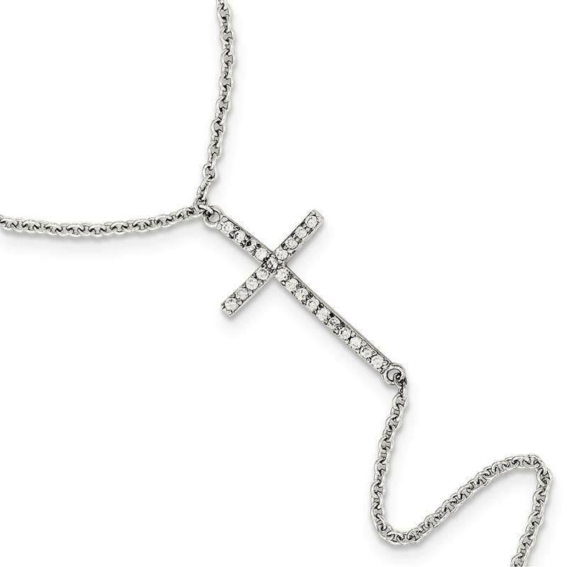 Sterling Silver Polished CZ Cross Attached Ring-Bracelet | Weight: 2.22 grams, Length: 7mm, Width: mm - Seattle Gold Grillz