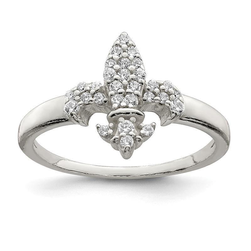 Sterling Silver Polished CZ Fleur De Lis Ring - Seattle Gold Grillz