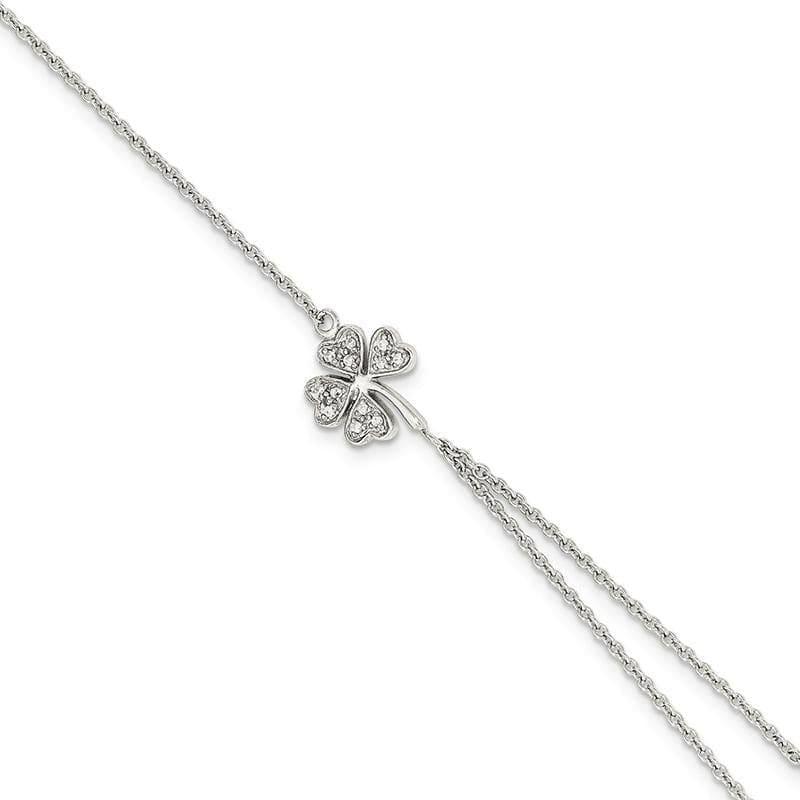 Sterling Silver Polished CZ Four Leaf Clover Attached Ring-Bracelet | Weight: 2.53 grams, Length: 7mm, Width: mm - Seattle Gold Grillz