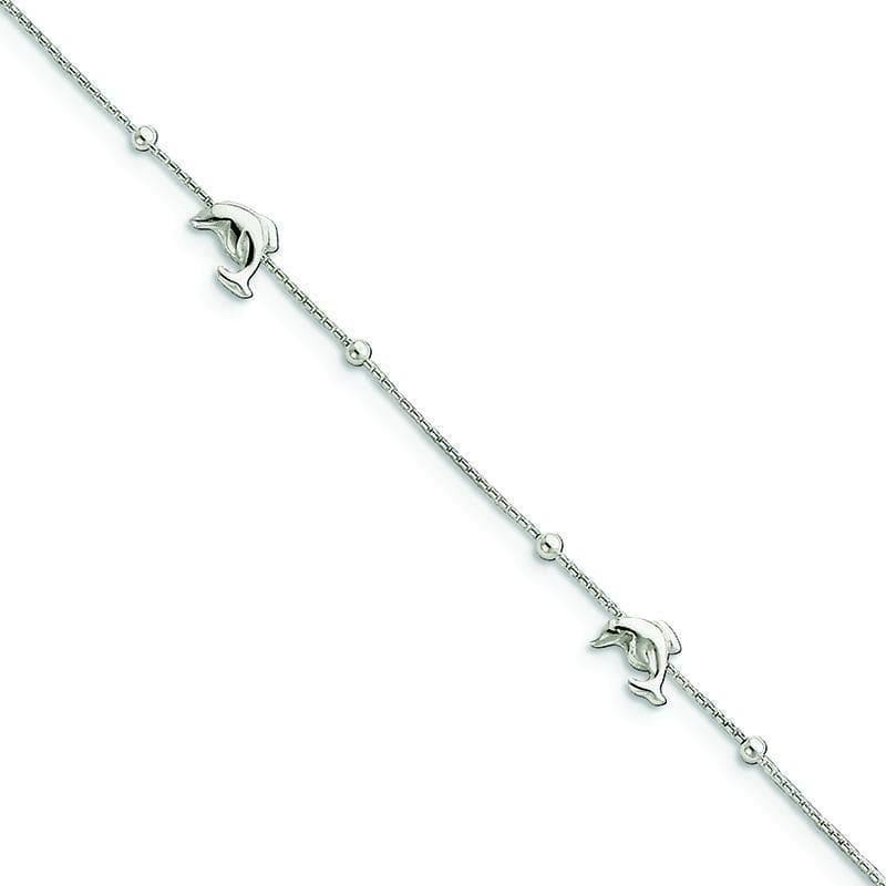 Sterling Silver Polished Dolphin with 1in ext. Anklet - Seattle Gold Grillz
