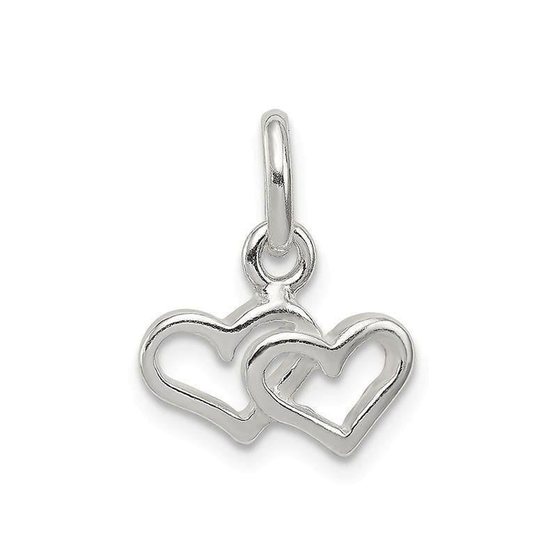 Sterling Silver Polished Double Heart Charm | Weight: 0.6 grams, Length: mm, Width: mm - Seattle Gold Grillz