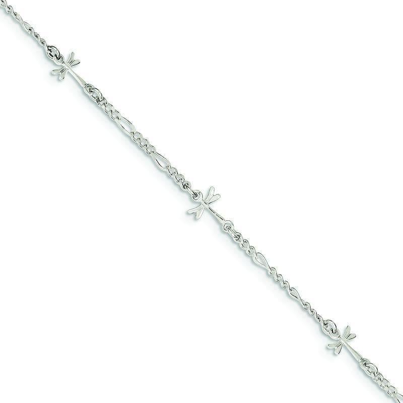 Sterling Silver Polished Dragonfly w- 1in ext. Anklet | Weight: 2.93 grams, Length: 9mm, Width: mm - Seattle Gold Grillz