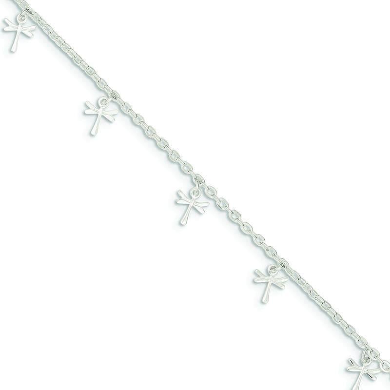 Sterling Silver Polished Dragonfly with 1in ext. Anklet | Weight: 3.65 grams, Length: 9mm, Width: mm - Seattle Gold Grillz