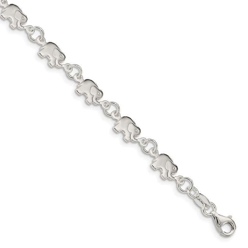 Sterling Silver Polished Elephant Bracelet | Weight: 6.42 grams, Length: 7.5mm, Width: mm - Seattle Gold Grillz