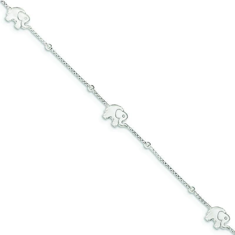 Sterling Silver Polished Elephant with 2in ext. Anklet | Weight: 3.77 grams, Length: 9mm, Width: mm - Seattle Gold Grillz