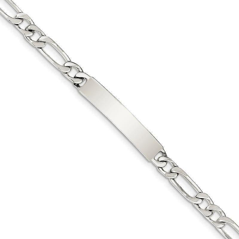 Sterling Silver Polished Engraveable Figaro Link ID Bracelet - Seattle Gold Grillz