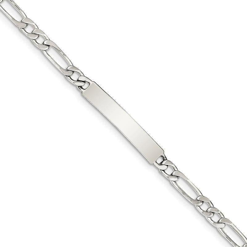 Sterling Silver Polished Engraveable Figaro Link ID Bracelet - Seattle Gold Grillz