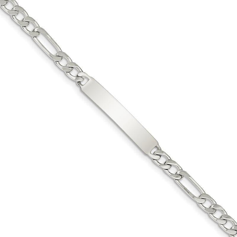 Sterling Silver Polished Engraveable Figaro Link ID Bracelet | Weight: 11.46 grams, Length: 8.5mm, Width: 5mm - Seattle Gold Grillz