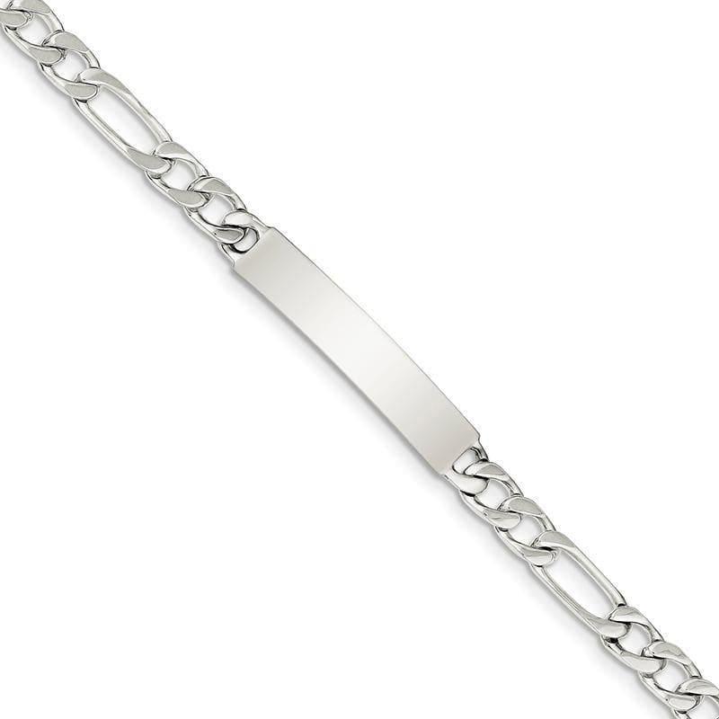 Sterling Silver Polished Engraveable Figaro Link ID Bracelet | Weight: 19.51 grams, Length: 8.5mm, Width: 7mm - Seattle Gold Grillz