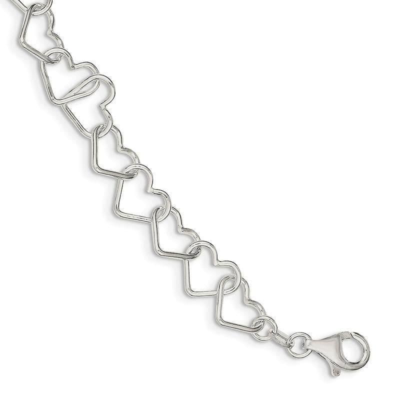 Sterling Silver Polished Fancy Large Heart Link Bracelet - Seattle Gold Grillz