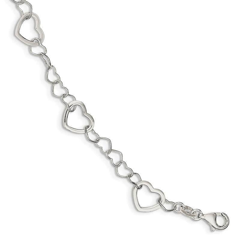 Sterling Silver Polished Fancy Link Heart Bracelet | Weight: 4.43 grams, Length: 7.5mm, Width: mm - Seattle Gold Grillz