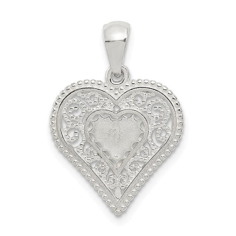 Sterling Silver Polished Filigree Heart Pendant | Weight: 0.87 grams, Length: mm, Width: mm - Seattle Gold Grillz