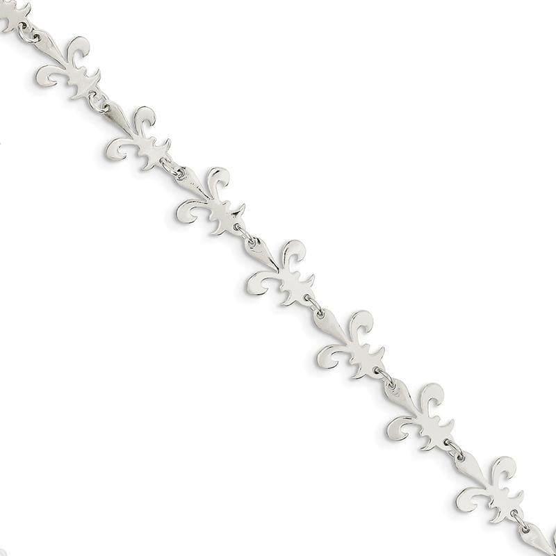 Sterling Silver Polished Fleur De Lis Bracelet | Weight: 5.36 grams, Length: 7.5mm, Width: mm - Seattle Gold Grillz
