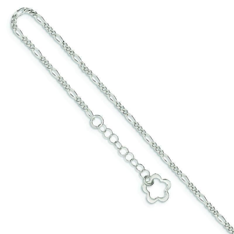 Sterling Silver Polished Flower w- 1in ext. Anklet | Weight: 2.6 grams, Length: 9mm, Width: mm - Seattle Gold Grillz