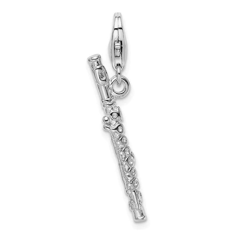 Sterling Silver Polished Flute w-Lobster Clasp Charm | Weight: 1.16 grams, Length: 41mm, Width: 9mm - Seattle Gold Grillz