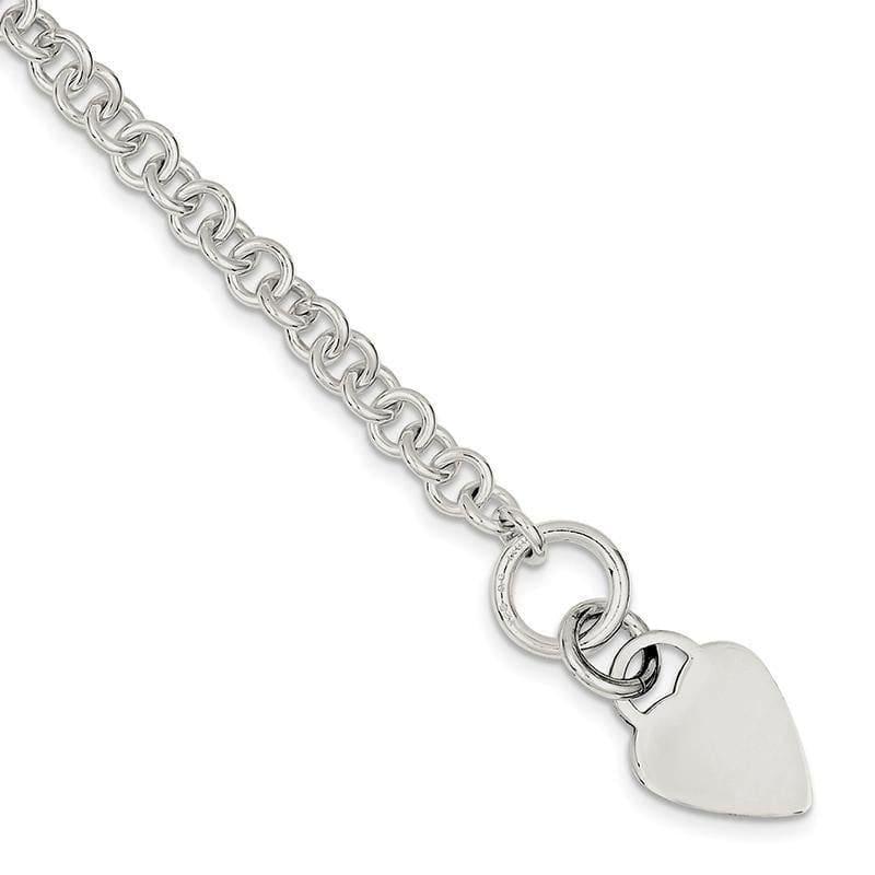 Sterling Silver Polished Heart Bracelet | Weight: 13.74 grams, Length: 7.5mm, Width: mm - Seattle Gold Grillz