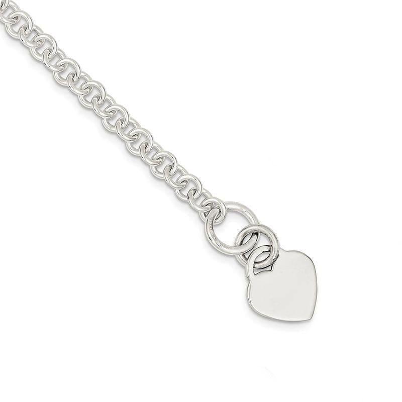 Sterling Silver Polished Heart Bracelet | Weight: 13.97 grams, Length: 7.5mm, Width: mm - Seattle Gold Grillz