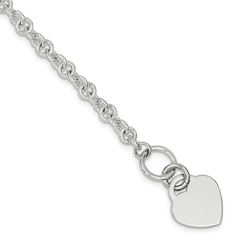 Sterling Silver Polished Heart Bracelet | Weight: 18.09 grams, Length: 7.5mm, Width: mm - Seattle Gold Grillz