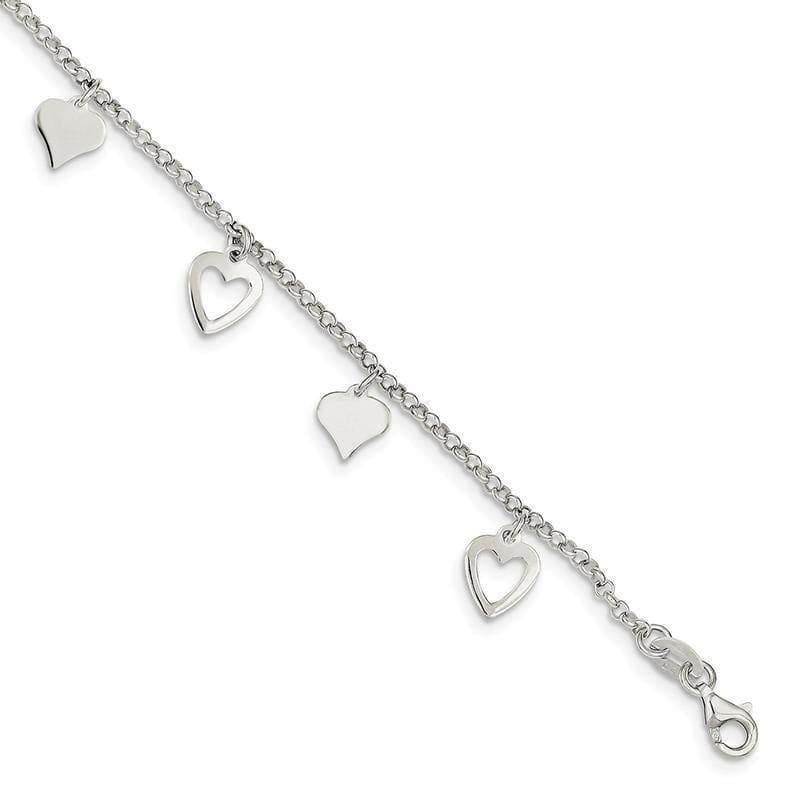 Sterling Silver Polished Heart Bracelet | Weight: 3.66 grams, Length: 7.5mm, Width: mm - Seattle Gold Grillz