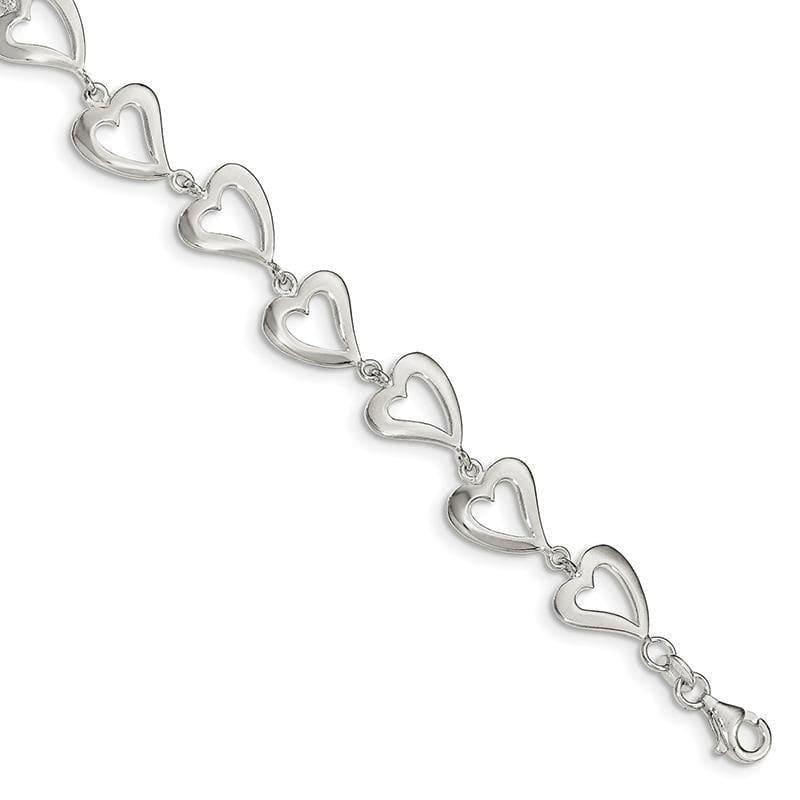 Sterling Silver Polished Heart Bracelet | Weight: 5.94 grams, Length: 7.5mm, Width: mm - Seattle Gold Grillz