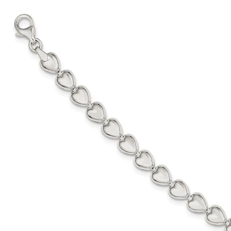 Sterling Silver Polished Heart Bracelet | Weight: 5.97 grams, Length: 7.5mm, Width: mm - Seattle Gold Grillz