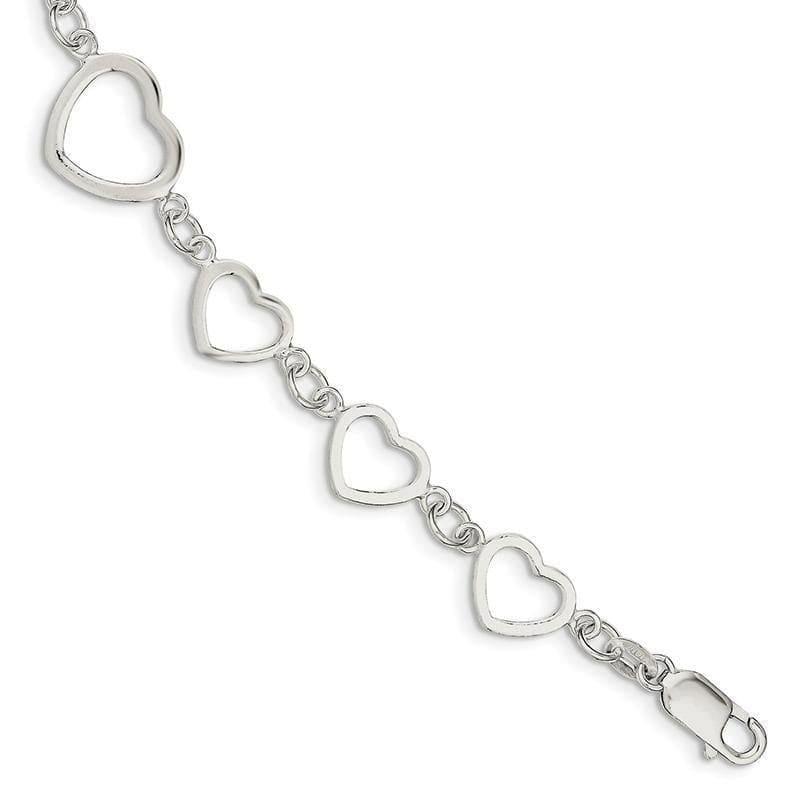 Sterling Silver Polished Heart Fancy Link Bracelet | Weight: 6.49 grams, Length: 7.5mm, Width: mm - Seattle Gold Grillz