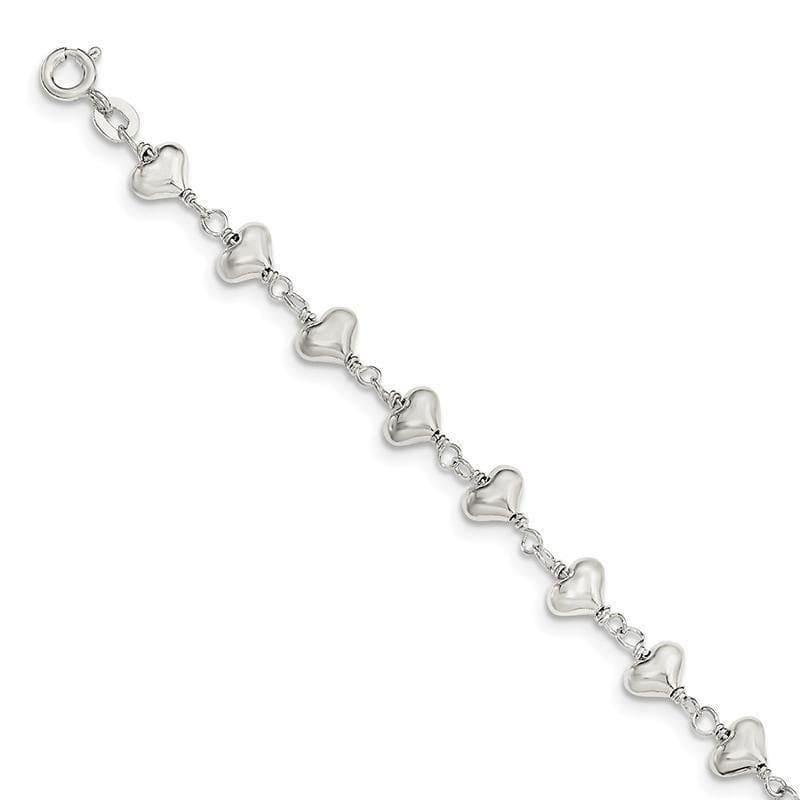Sterling Silver Polished Heart link Bracelet | Weight: 3.02 grams, Length: 7.25mm, Width: mm - Seattle Gold Grillz