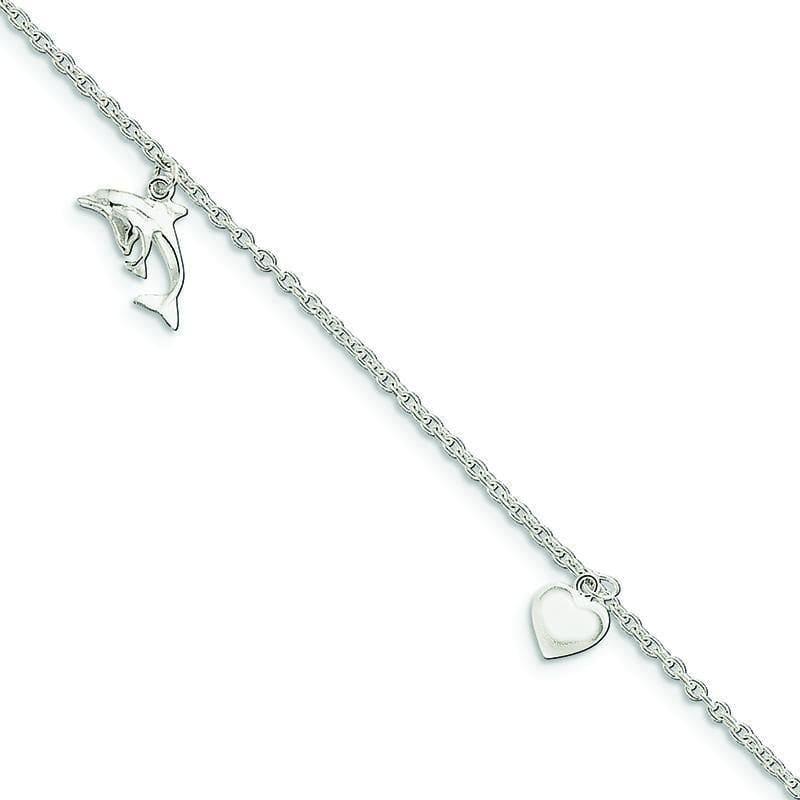 Sterling Silver Polished Heart, Star & Dolphin Anklet - Seattle Gold Grillz