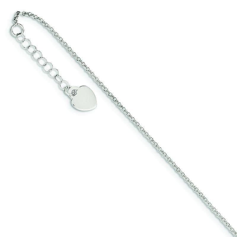 Sterling Silver Polished Heart w- 1in ext. Anklet | Weight: 1.98 grams, Length: 9mm, Width: mm - Seattle Gold Grillz