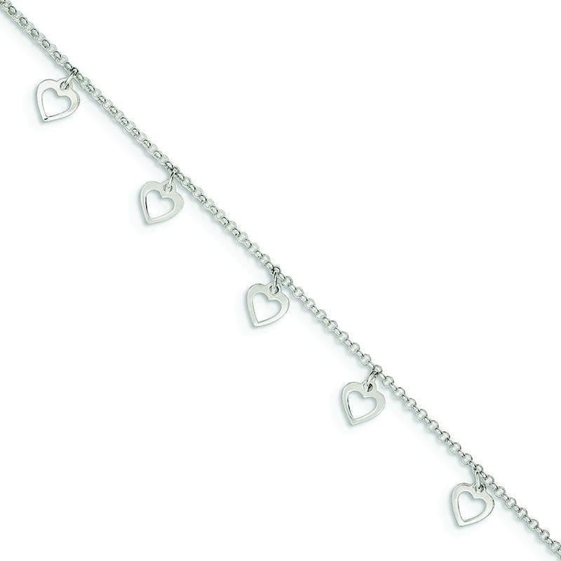 Sterling Silver Polished Heart w- 1in ext. Anklet | Weight: 2.75 grams, Length: 9mm, Width: mm - Seattle Gold Grillz