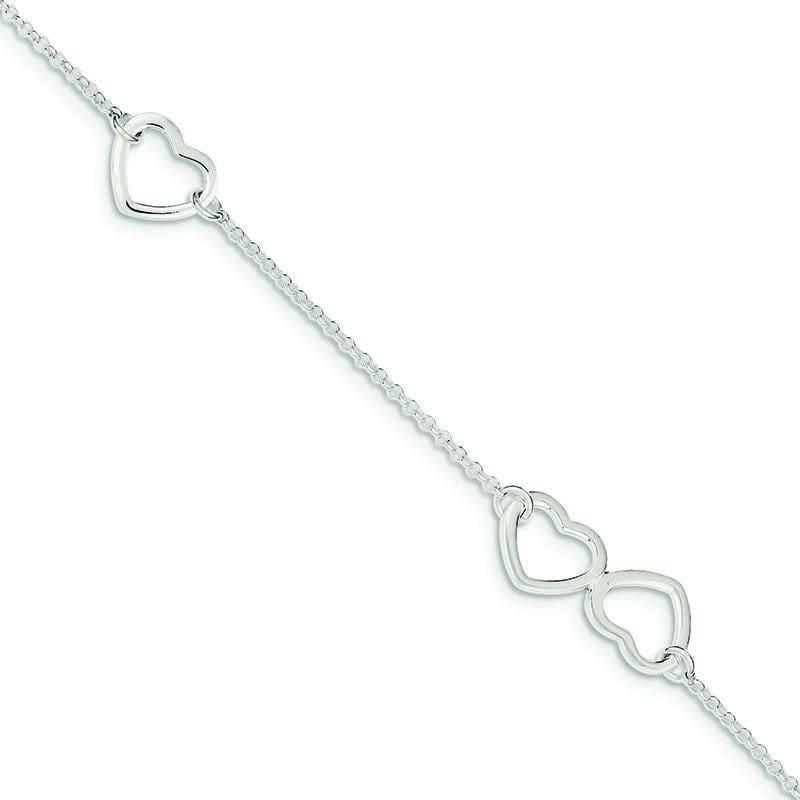 Sterling Silver Polished Heart w- 1in ext. Anklet | Weight: 3.44 grams, Length: 9mm, Width: mm - Seattle Gold Grillz