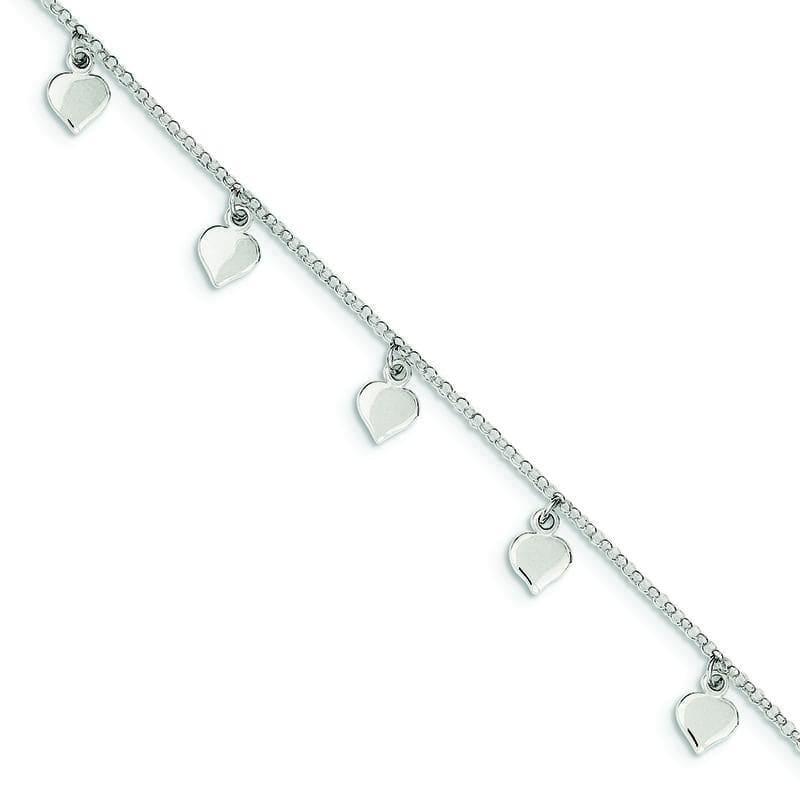 Sterling Silver Polished Heart w- 1in ext. Anklet | Weight: 3.77 grams, Length: 9mm, Width: mm - Seattle Gold Grillz