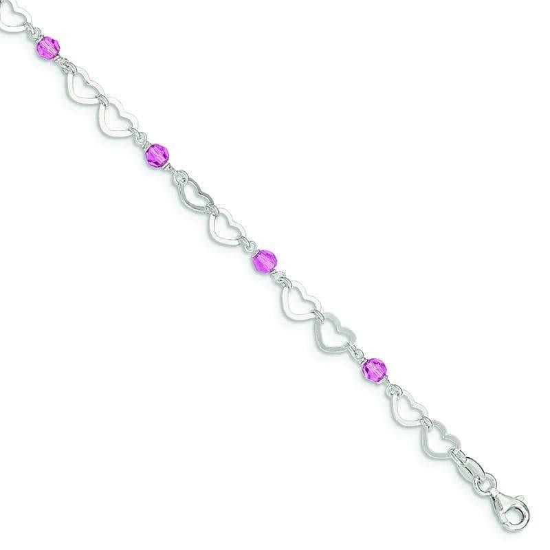 Sterling Silver Polished Hearts & Beads w-1in. Ext. Dangle Anklet | Weight: 3.63 grams, Length: 9mm, Width: mm - Seattle Gold Grillz
