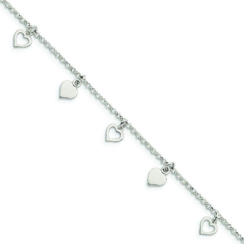 Sterling Silver Polished Hearts Anklet | Weight: 3.02 grams, Length: 10mm, Width: mm - Seattle Gold Grillz