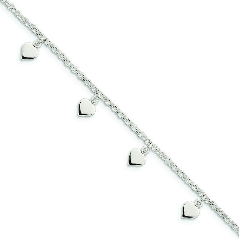 Sterling Silver Polished Hearts Anklet | Weight: 4.98 grams, Length: 10mm, Width: mm - Seattle Gold Grillz